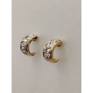 Sterling Silver 925 Stamped Two Toned Huggie Stud Earrings